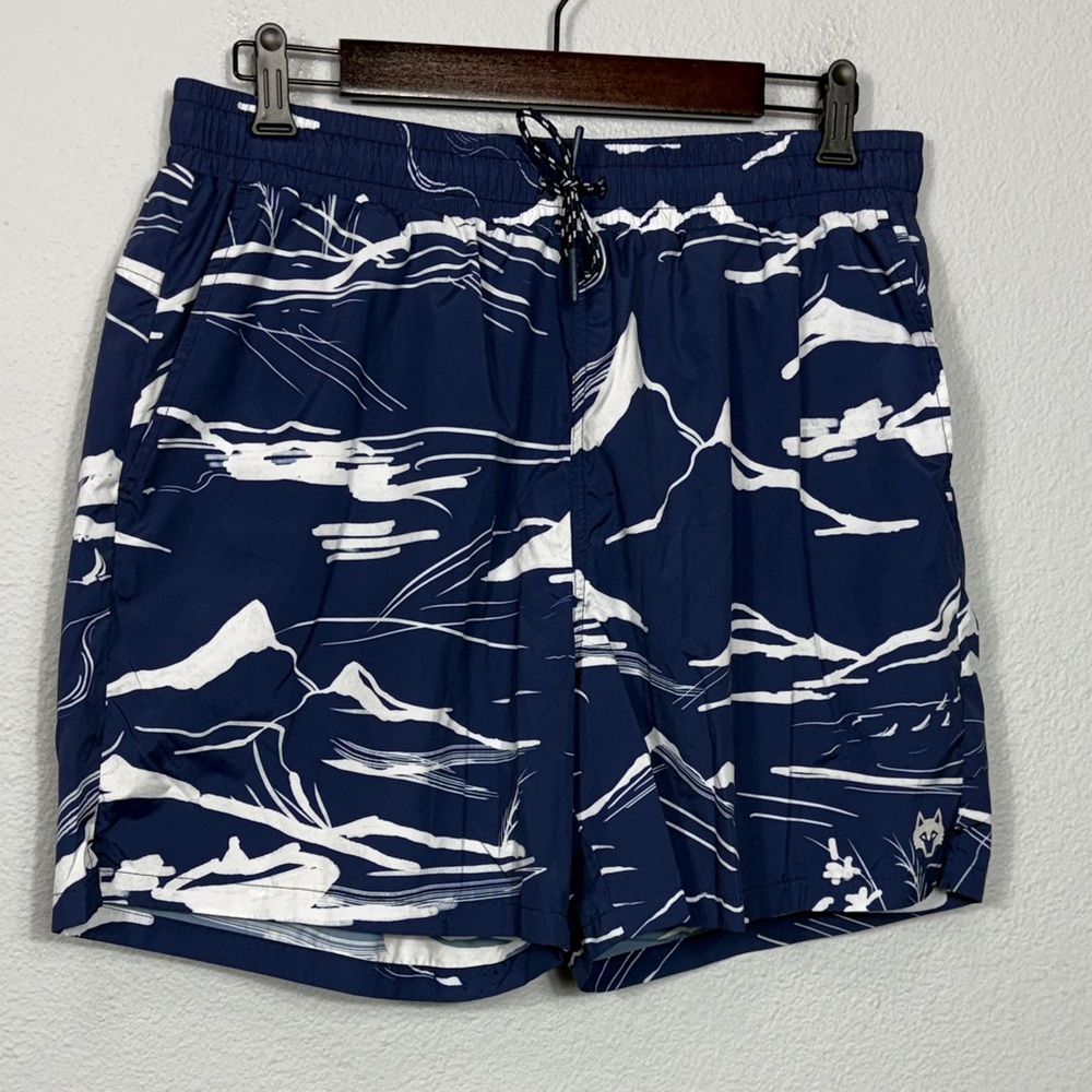 Men's Navy Blue Patterned Swim Trunks